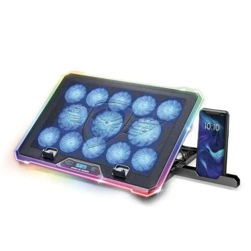 Soporte refrigerador portátil Spirit of Gamer 13 ventiladores, pantalla LCD, altura regulable, USB