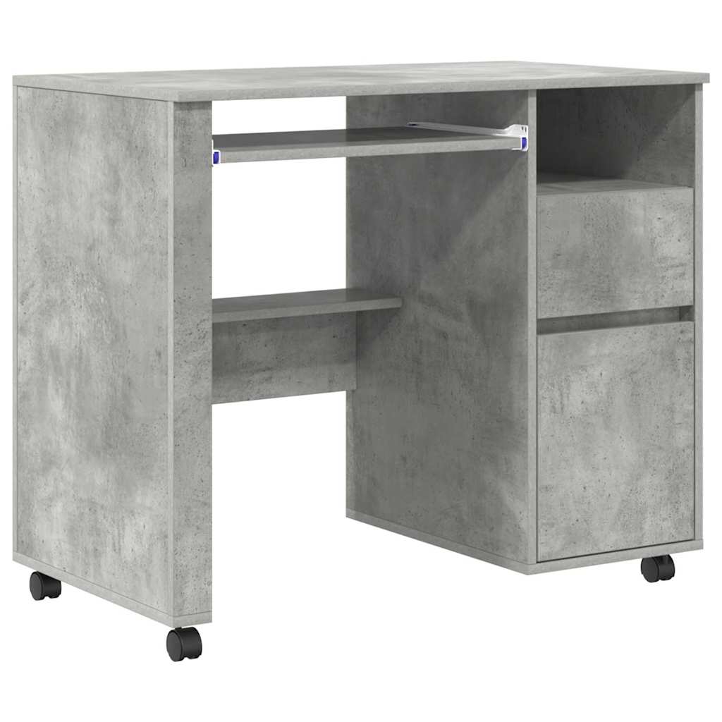 vidaXL Escritorio con Ruedas con cajón Gris Concreto 91 x 50 x 77 cm