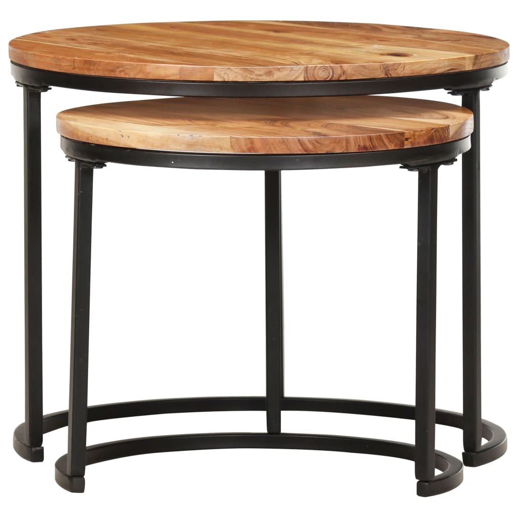 vidaXL Mesas apilables 2 unidades madera maciza de acacia Mesita de Salón o Comedor o Auxiliar Mesa de Café Meuble Salón