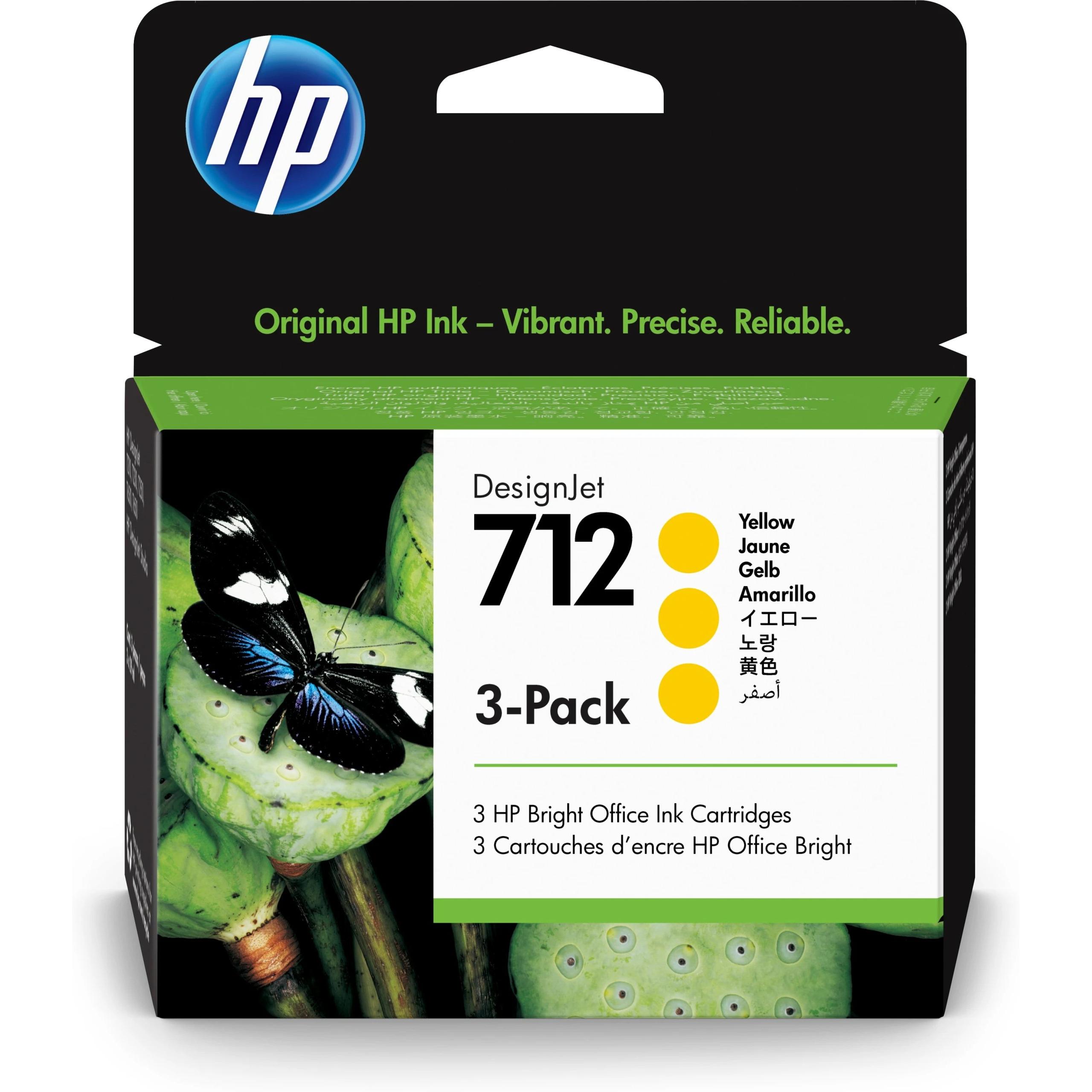 HP - Cartucho de tinta original 3ED79A amarillo para impresoras HP DesignJet T200 y T600, pack de 3 unidades con reproducción cromática precisa y tonos intensos