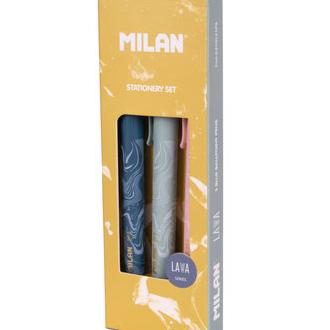 MILAN PACK 3 BOLIGRAFOS P1 TINTA AZUL SERIE LAVA COLORES SURTIDOS ESCOLAR 2025 14x7x2 Cms.