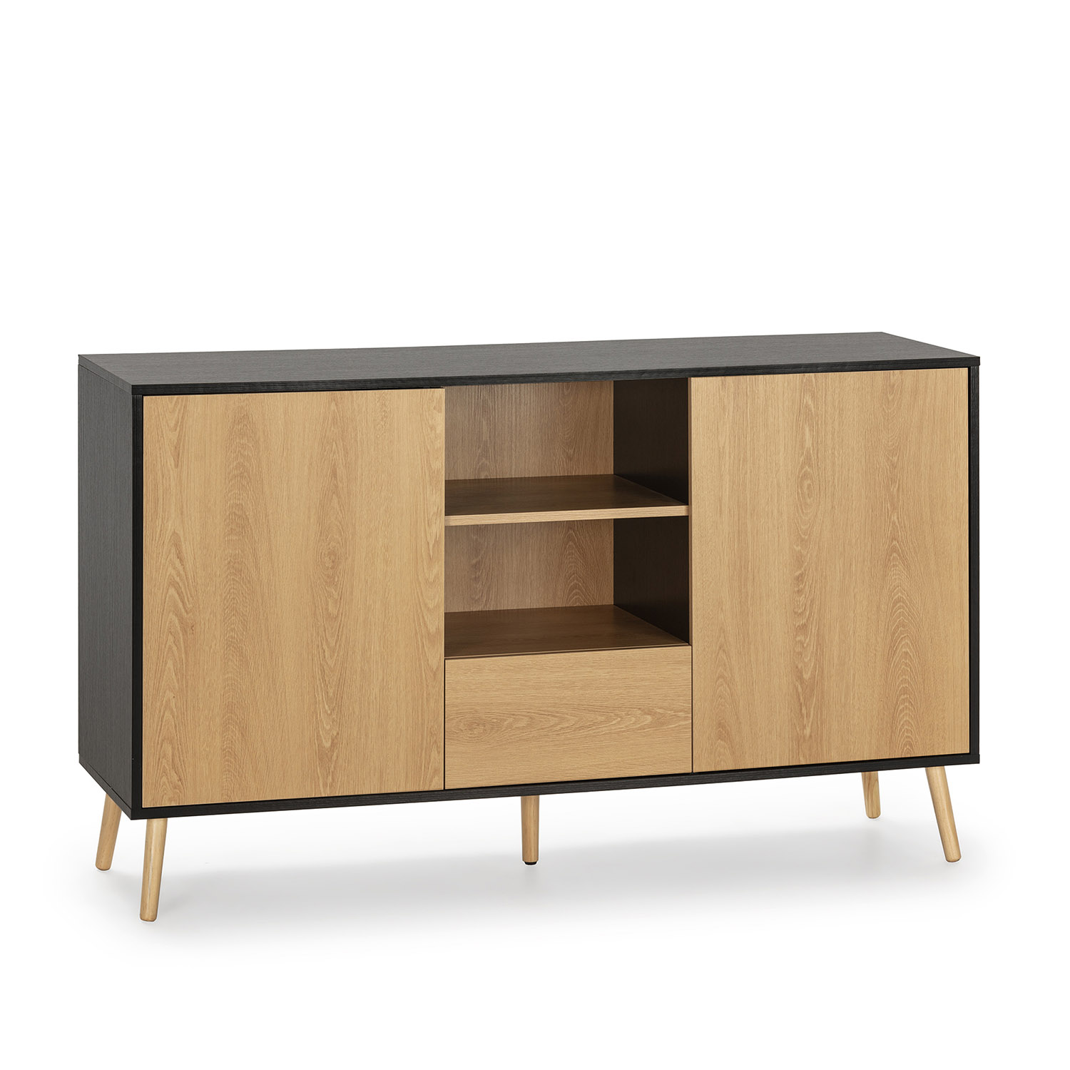 VS Venta-Stock Aparador Apolo 2 Puertas 1 cajón, Color Negro/Madera