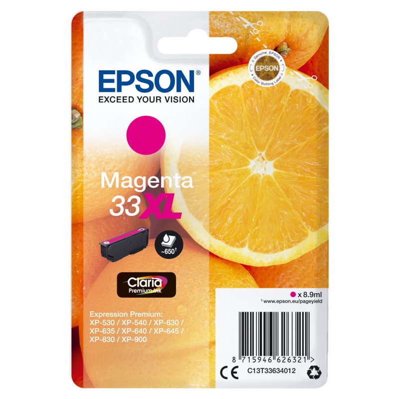 Epson - Oranges Singlepack Magenta 33XL Claria Premium Ink C13T33634012