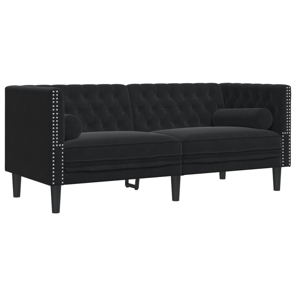 vidaXL Sofá Chesterfield 2 plazas con cojines terciopelo negro