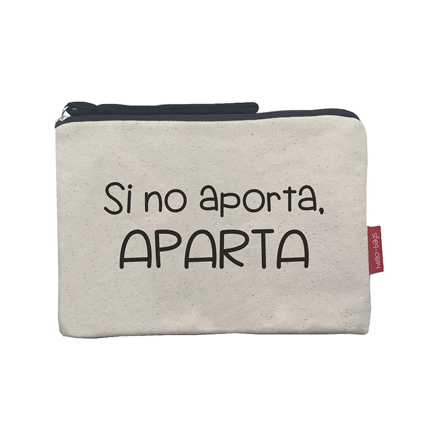 Hello-Bags. Bolso Neceser / Cartera de Mano con cremallera y forro interior. Exterior: Algodón 100%. Incluye sobre kraft de regalo. Modelo SINOAPORTA. Color: Crudo / Negro. 23x15,5 cm.