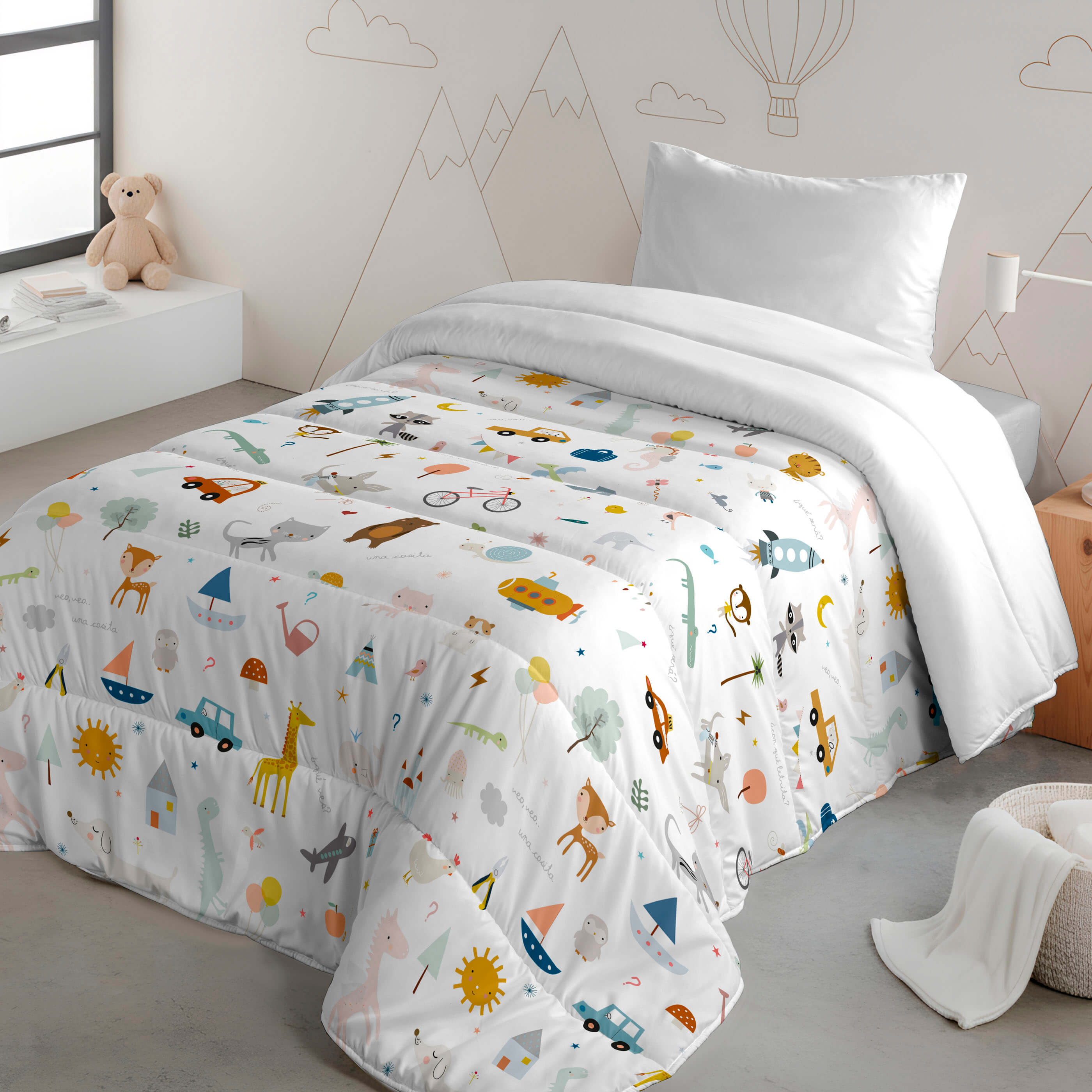 HACIENDO EL INDIO - Edredón Nórdico Infantil Estampado 100% Algodón -  Relleno 200 gr Tacto Pluma - Ideal para Invierno, Antialérgico y Transpirable - Disponible para Cama 90/105 cm - Fabricado en España