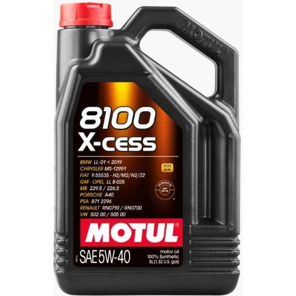 MOTUL 8100 X-CESS 5W40 5 Litros. Lubricante 100% Sintético de altas prestaciones diseñado específicamente para coches potentes y equipados con motores Gasolina y Diésel.