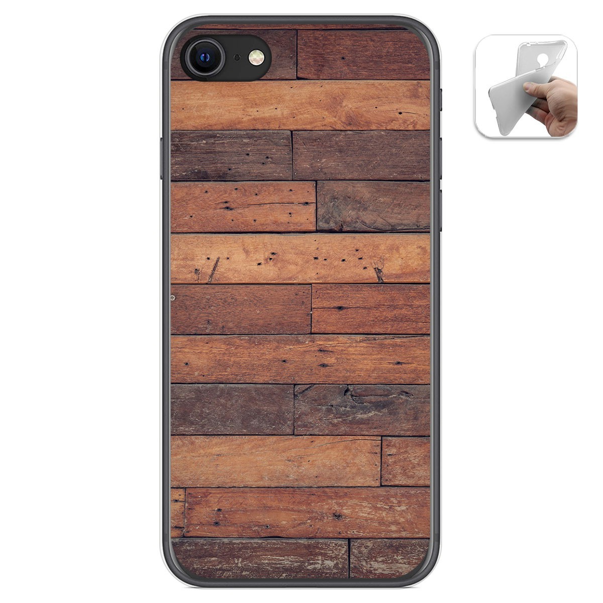 Tumundosmartphone Funda Gel Tpu para Iphone SE 2020 diseño Madera 03 Dibujos