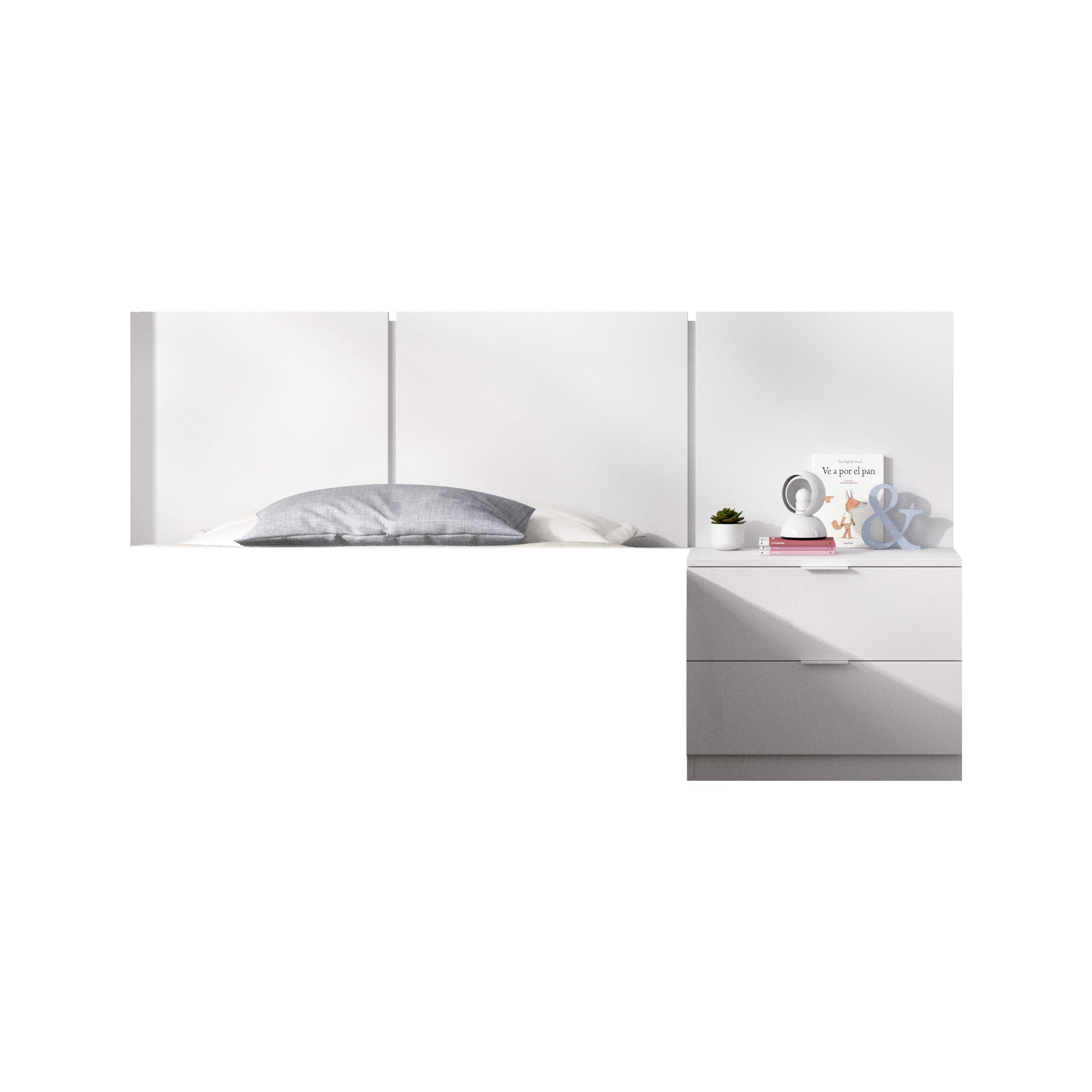 DEKIT GRUPO RIMOBEL BITO - CABECERO DE 3 PLAFONES CON MESITA DE 2 CAJONES - BLANCO - 96 x 157 x 34.2