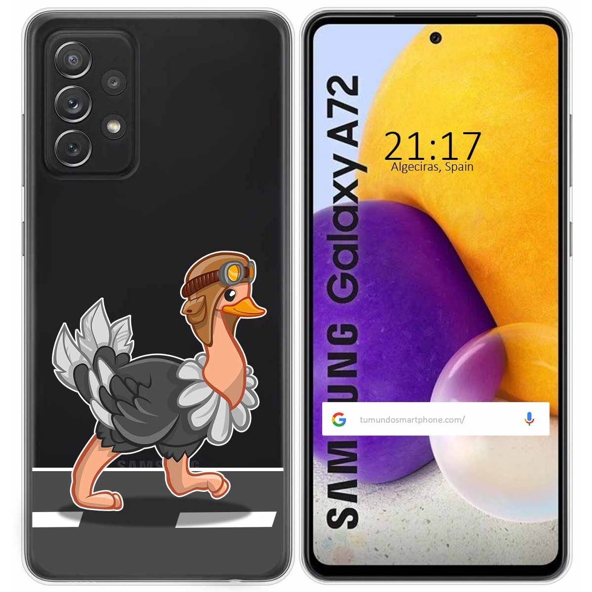 Tumundosmartphone Funda Gel Transparente para Samsung Galaxy A72 diseño Avestruz Dibujos
