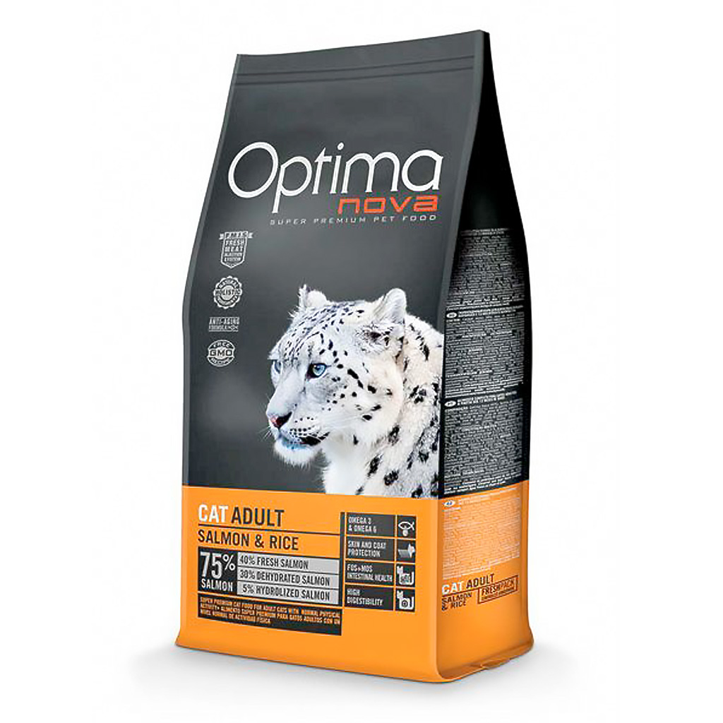 Optima Nova – Pienso para gatos adultos Optima Nova salmón y arroz 2 Kg.
