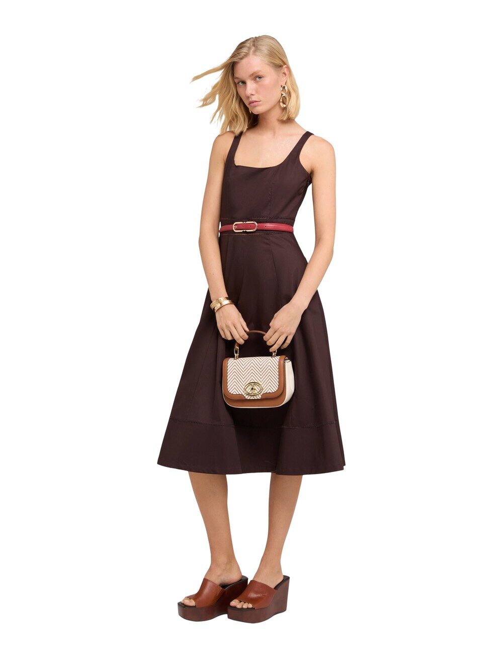 Motivi - Vestido flare en popelín con ajouré