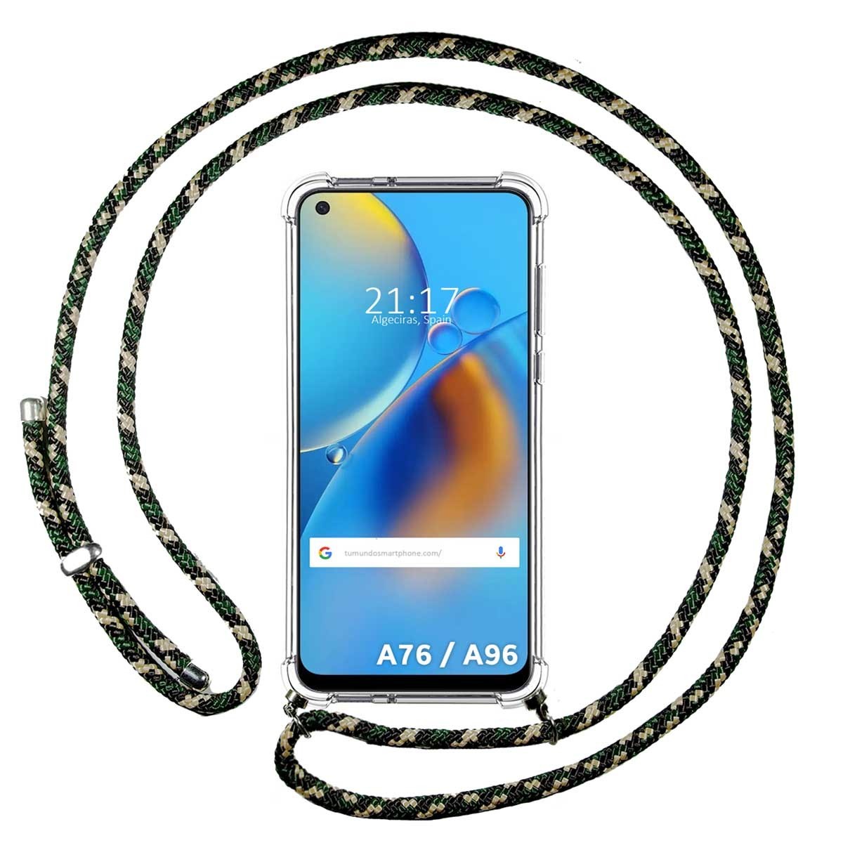 Tumundosmartphone Funda Transparente con Cordón para Oppo A76 / A96 - Verde / Dorado