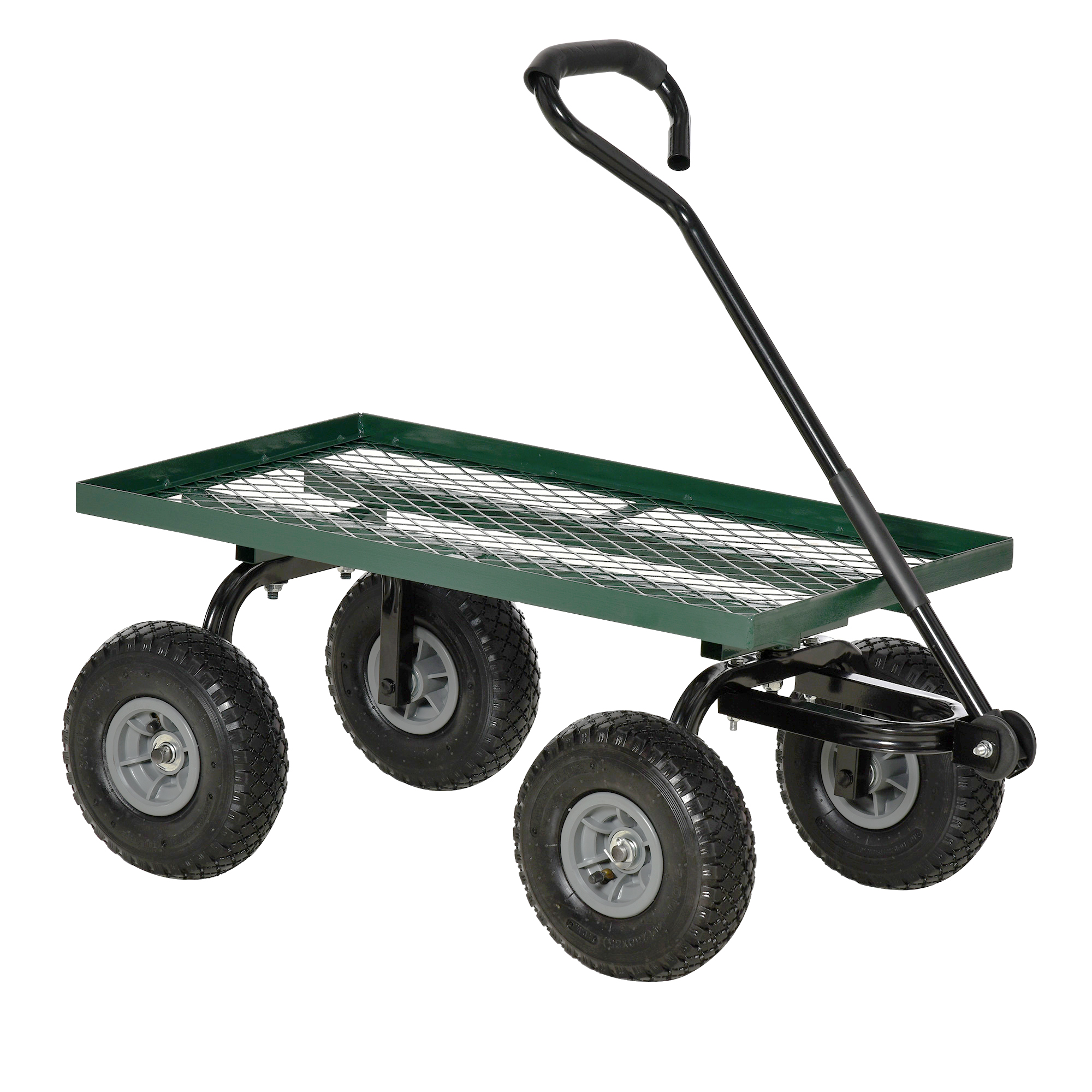 Outsunny Carro de Jardín con Ruedas Grandes Carretilla de Mano con Mango Revestido y Estructura de Acero Carga 150 kg Carro de Transporte para Camping Exterior Negro y Verde