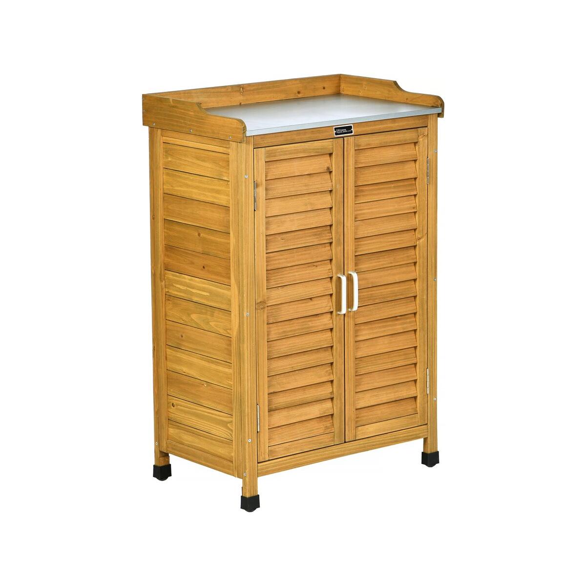 Habitat y Jardin - Armario de jardín de madera "Alexia" con ruedas - 66 x 41 x 101 cm - Marrón