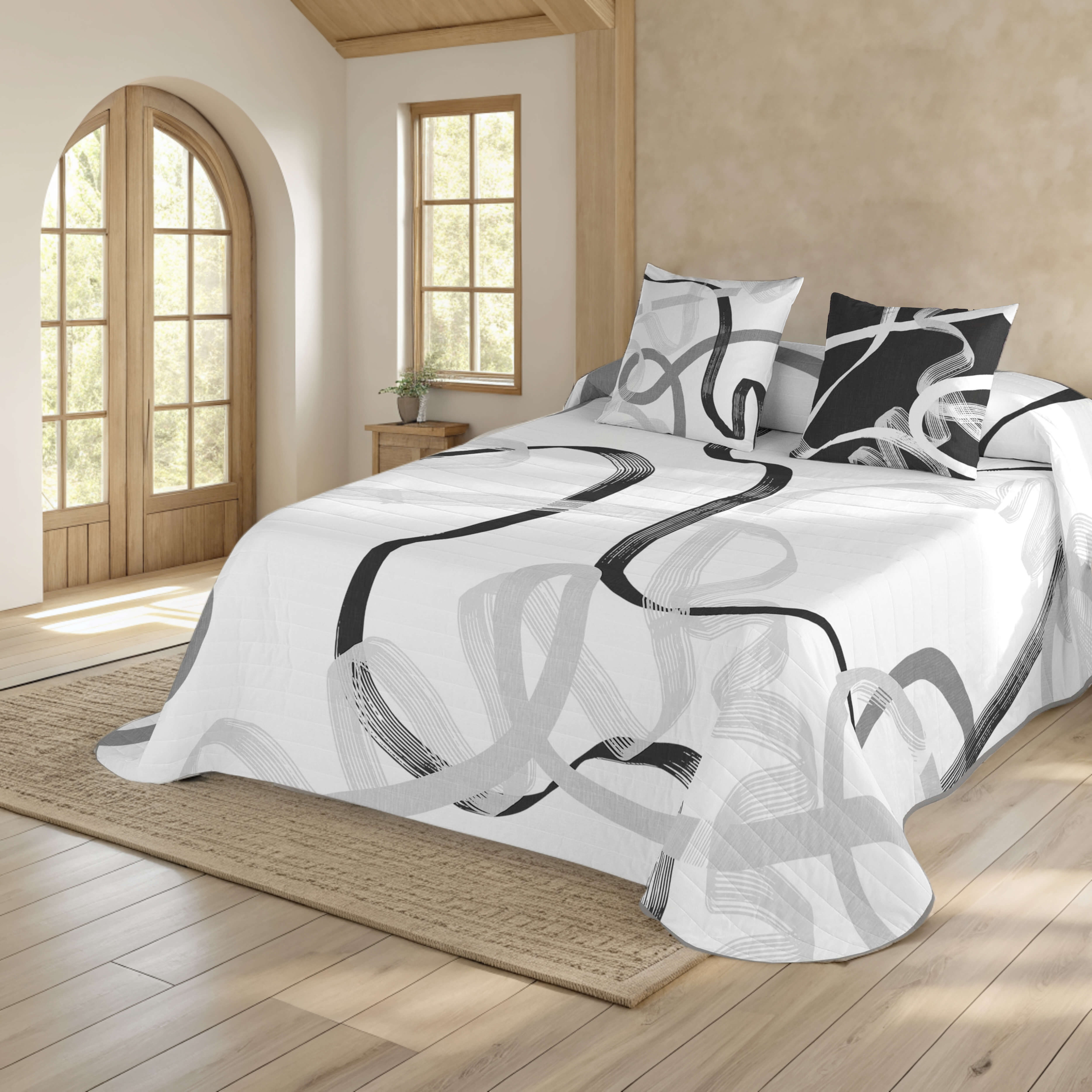 NATURALS - Colcha Bouti Estampada - Tejido Microfibra 100% Poliéster Extra Suave - Relleno 100% Poliéster - Fabricado en España - Modelos Geométricos - Cama 90/135/150/180 cm