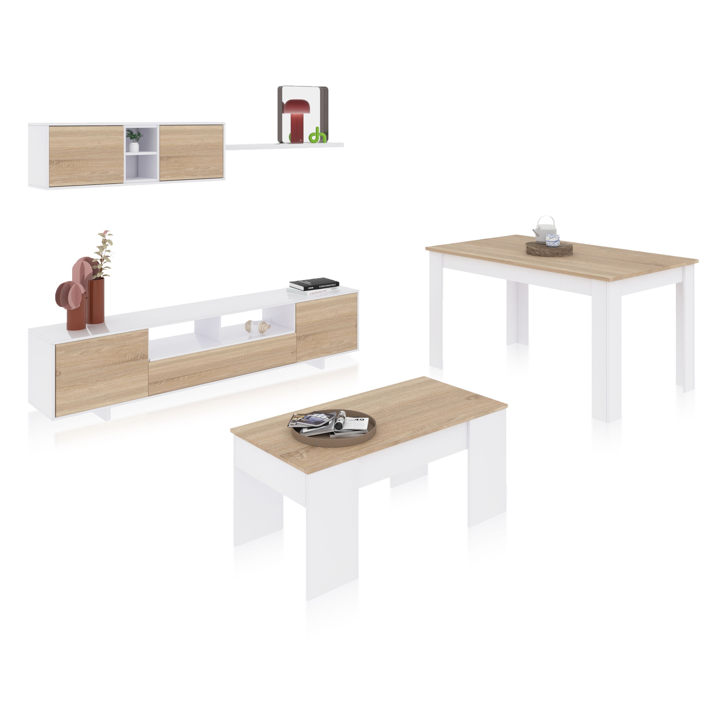 Duehome - Pack salón con mesa de centro y mesa de comedor Max V2B