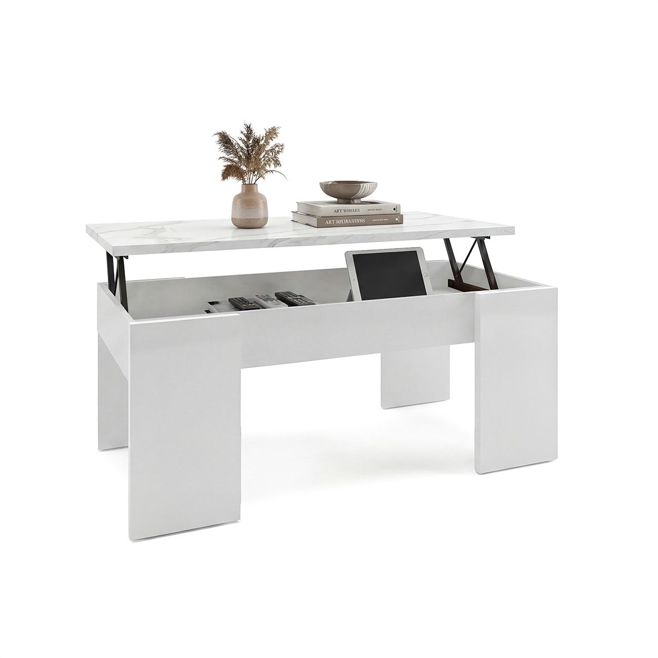 duehome - Vita - Mesa de centro elevable Vita con sistema hidráulico, melamina y metal, 100x50 cm, altura ajustable 45-56 cm para salón o oficina en casa