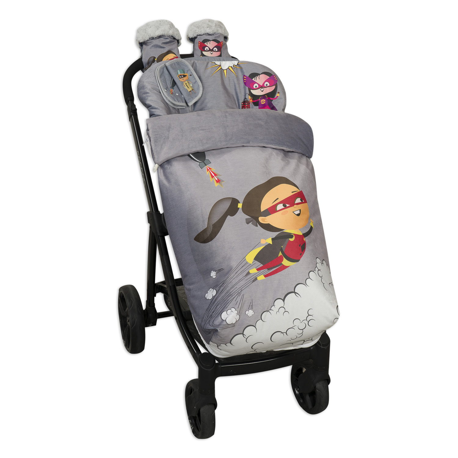 Babyline - Saco Silla Impermeable con Manoplas y Cubre Arnés Héroe Chica