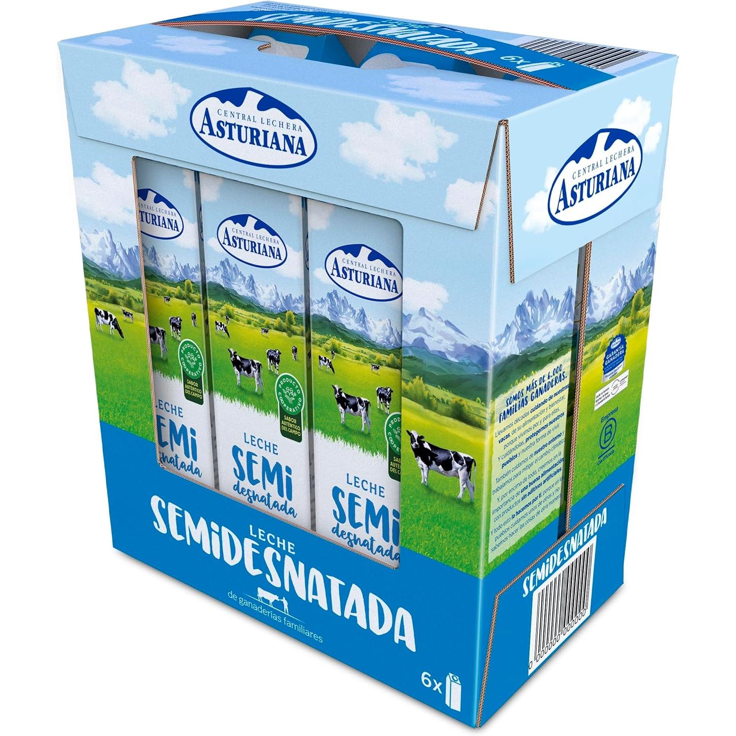 Leche Semidesnatada Central Lechera Asturiana - Pack Ahorro 6 Envases de 1 Litro