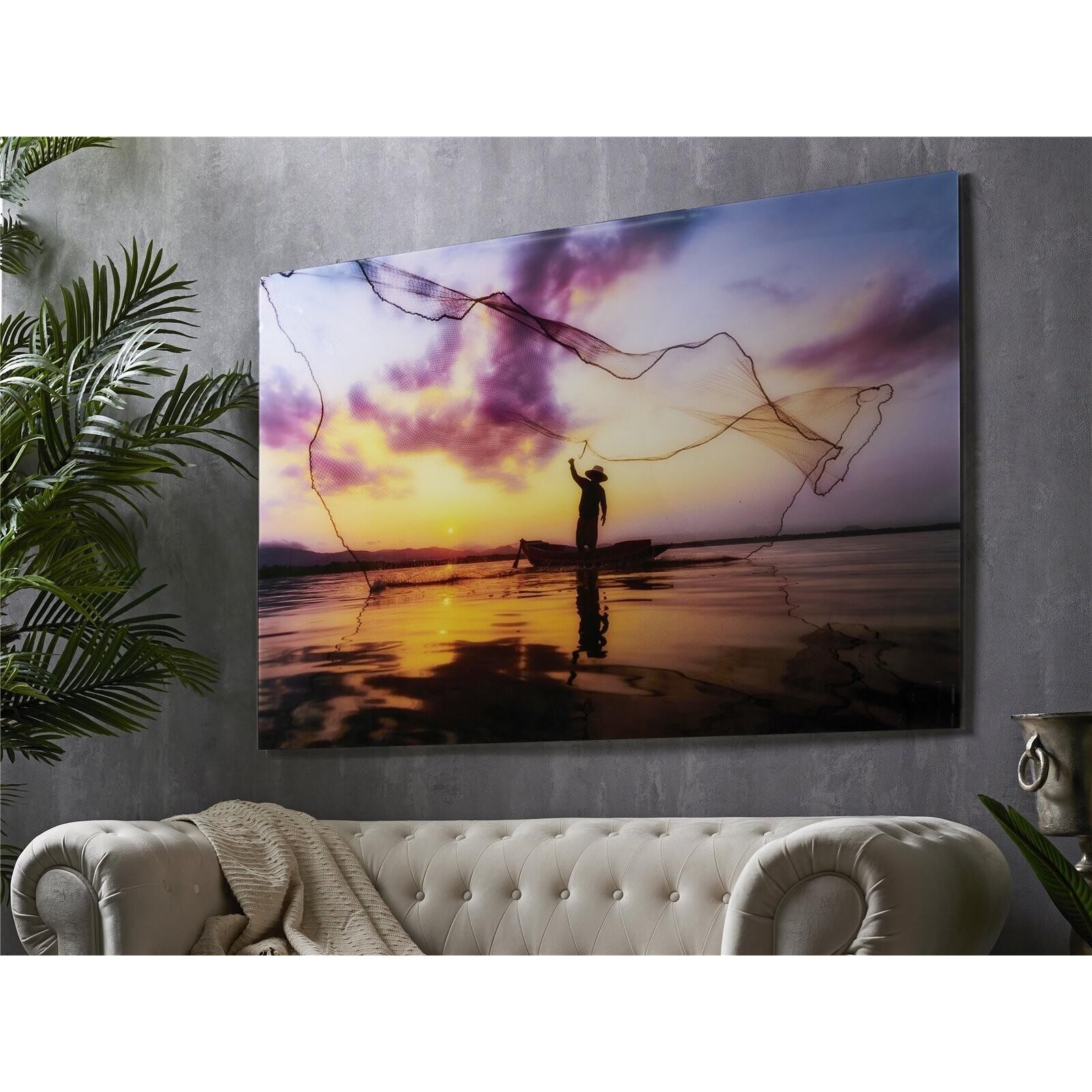 Cuadro cristal impr. pescador red 150x100 cms. 150x1x100 cms. El mejor complemento para tu hogar.