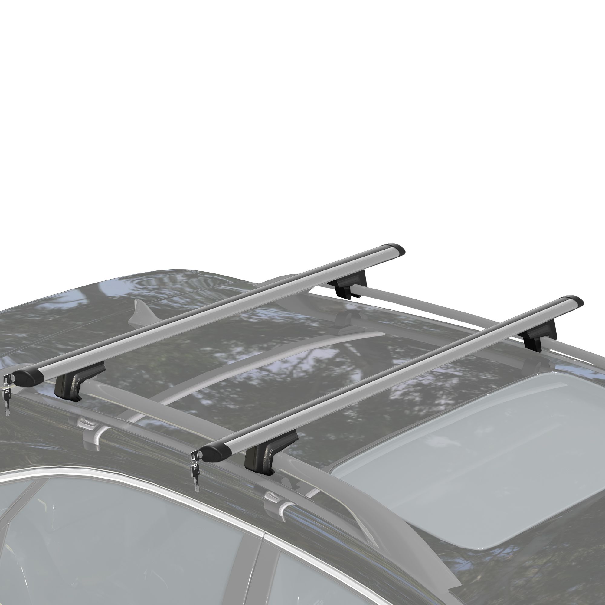 HOMCOM Barras de Techo Universales para Vehículos Bacas Portaequipajes Coche Automóvil con Rieles de Aluminio y Cerradura Carga 75 kg Plata