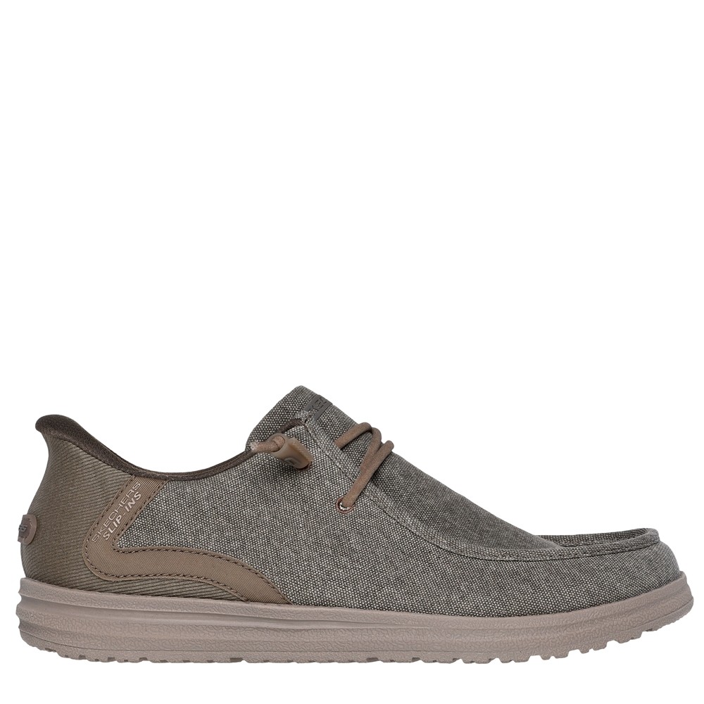 Cómoda  Wallavy deportivo caballero Skechers SLIP-INS MELSON CORONADO en lona kaki envejecido. Cordones elásticos. Plantilla Memory Foam. Panel acolchado Goga Mat Arch® Altura Tacón bajo (1-3 cm) Referencia 210959-KHK