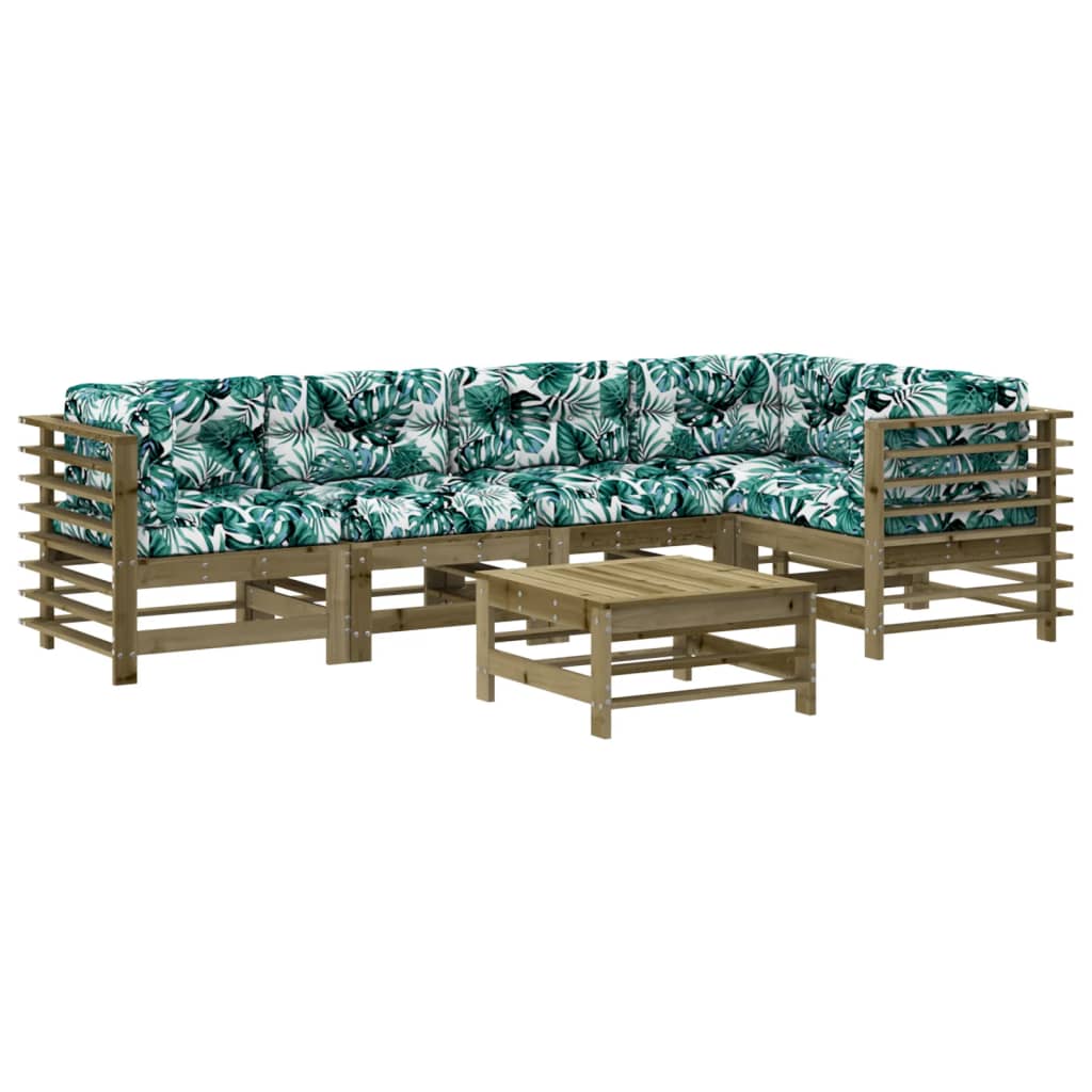 vidaXL Juego de muebles jardín 6 pzas y cojines madera pino impregnada