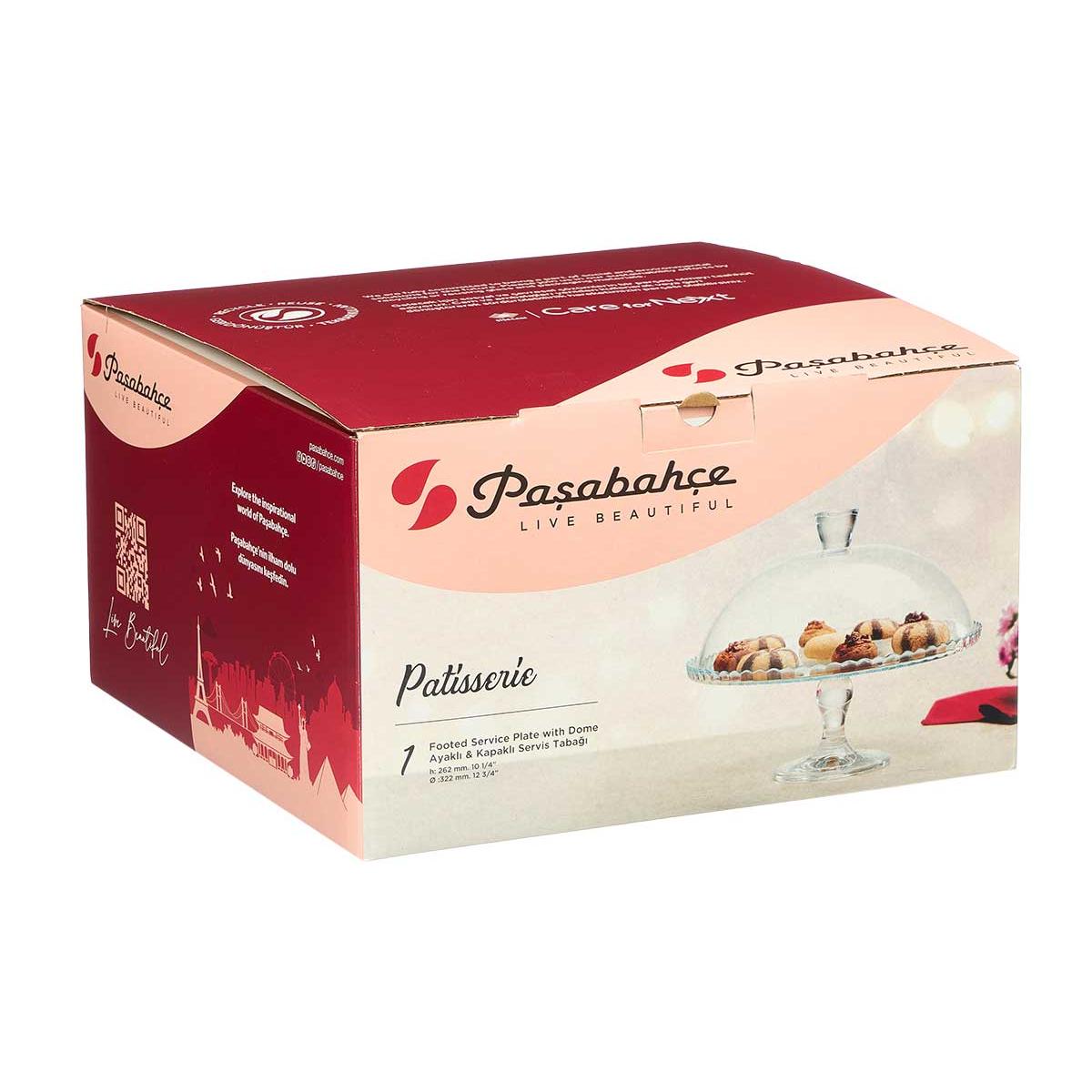 TARTERA CRISTAL CON PIE Y TAPA 32CM