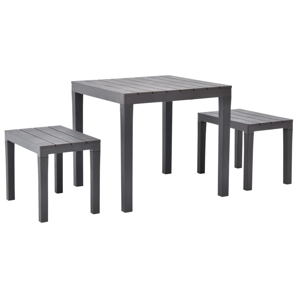 vidaXL Mesa de jardín con 2 bancos plástico gris en color Antracita/Marrón/Blanco | estructura resistente ideal para salón dormitorio o estudio