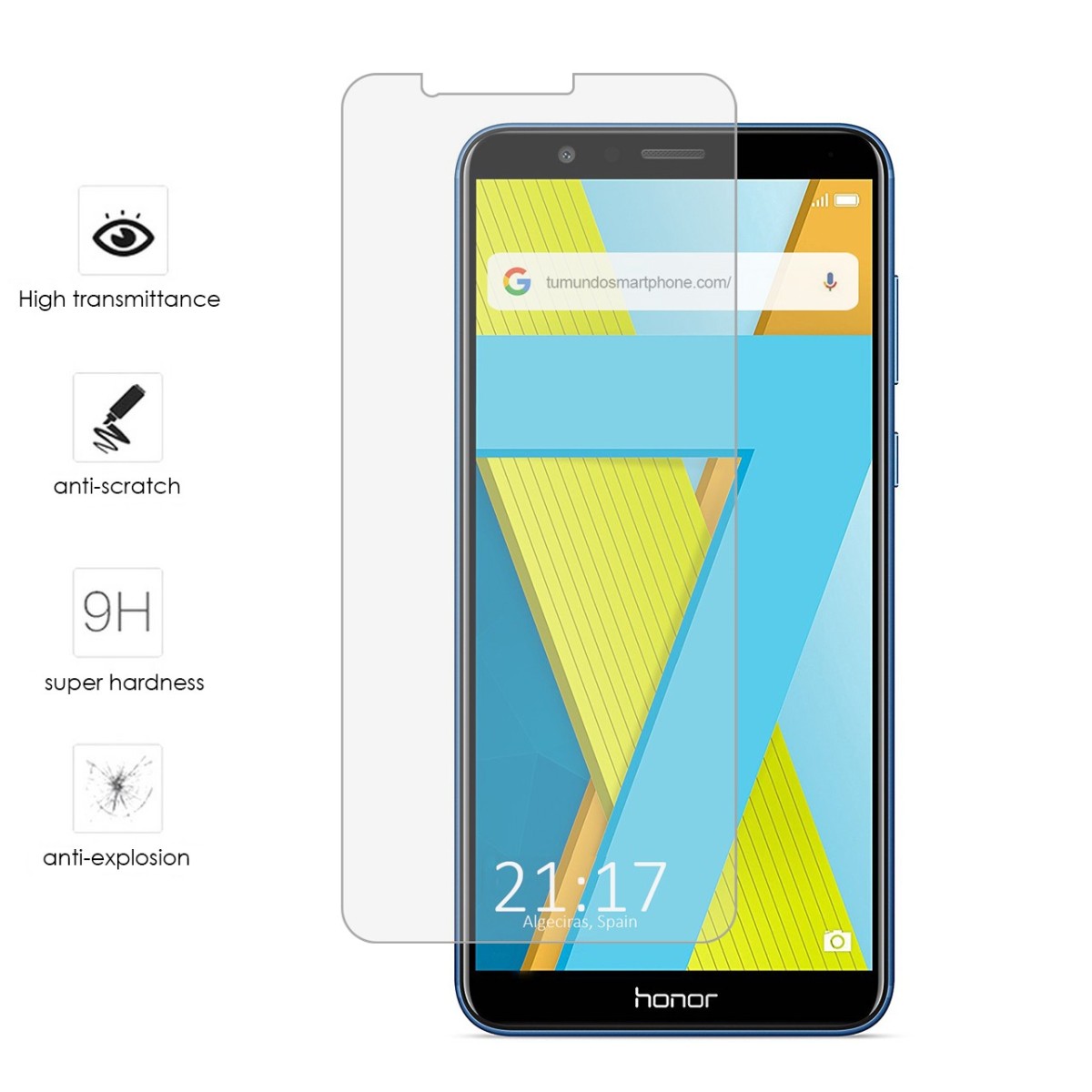 Tumundosmartphone Protector Cristal Templado para Huawei Honor 7X Vidrio