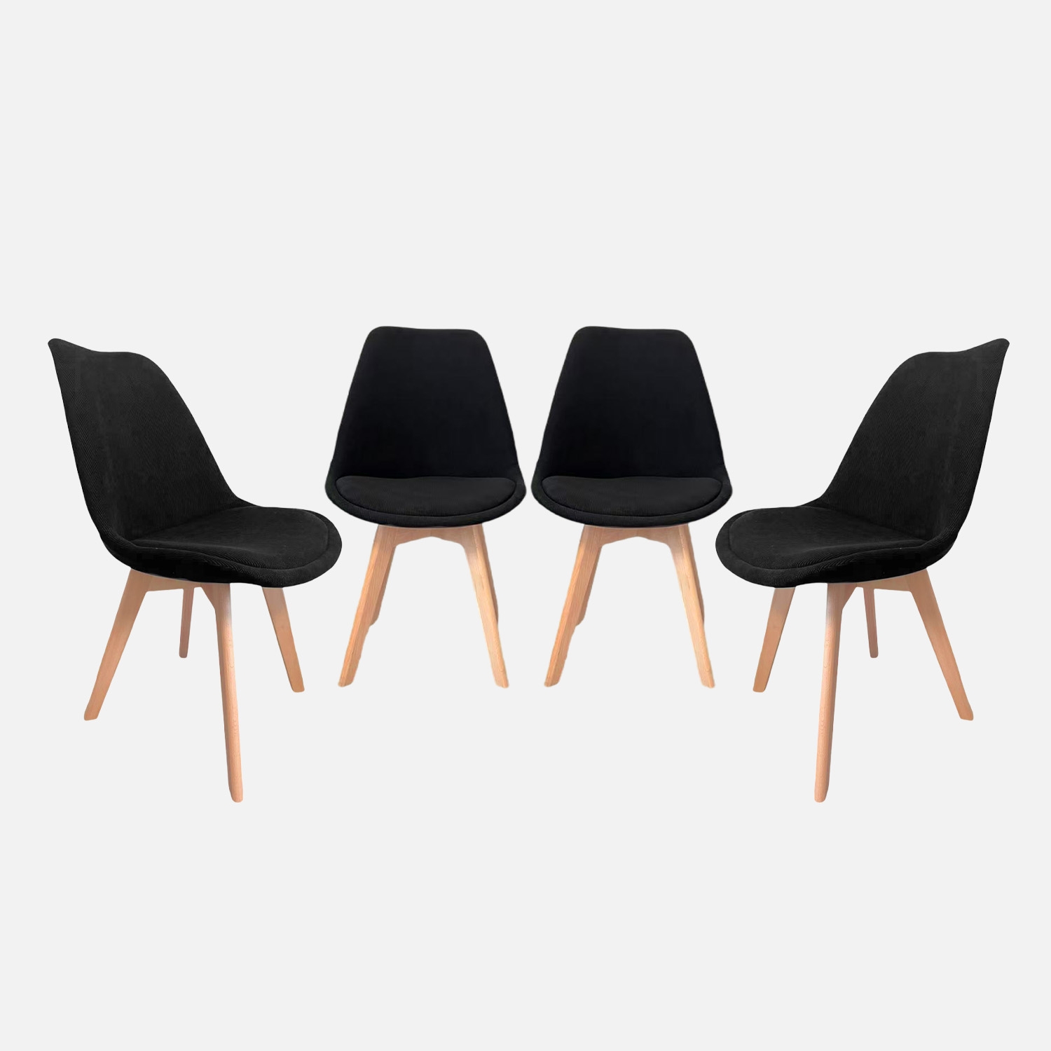 sweeek - Silla escandinava de madera de haya y pana fina, set de 4 , Nils pana , 49x55x81