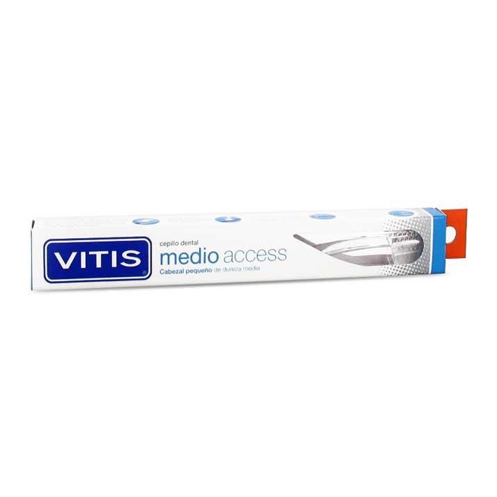 Vitis Access Medio - Cepillo Dental Adulto para Zonas Difíciles - Filamentos Suaves y Cabezal Pequeño - Mango Antideslizante - Colores Variados
