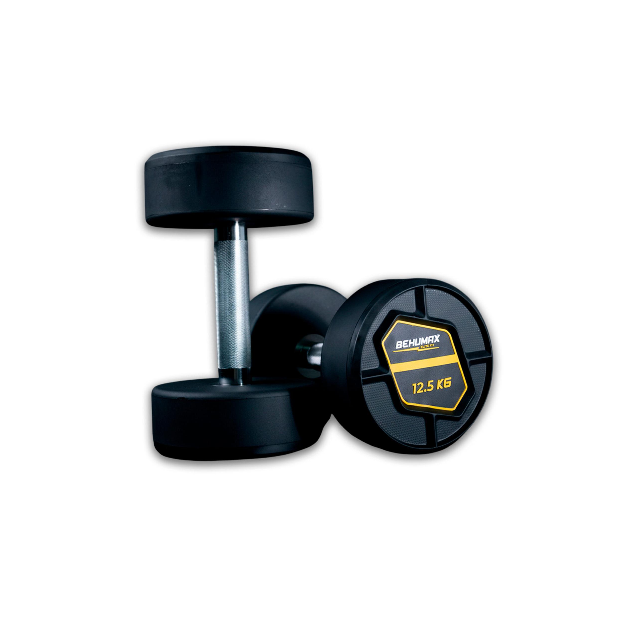 Mancuernas Redondas Power Pro de BEHUMAX - Pesos de 2,5 kg a 50 kg, Mango de Acero Cromado y Cabezal de Poliuretano Premium para Entrenamiento de Fuerza