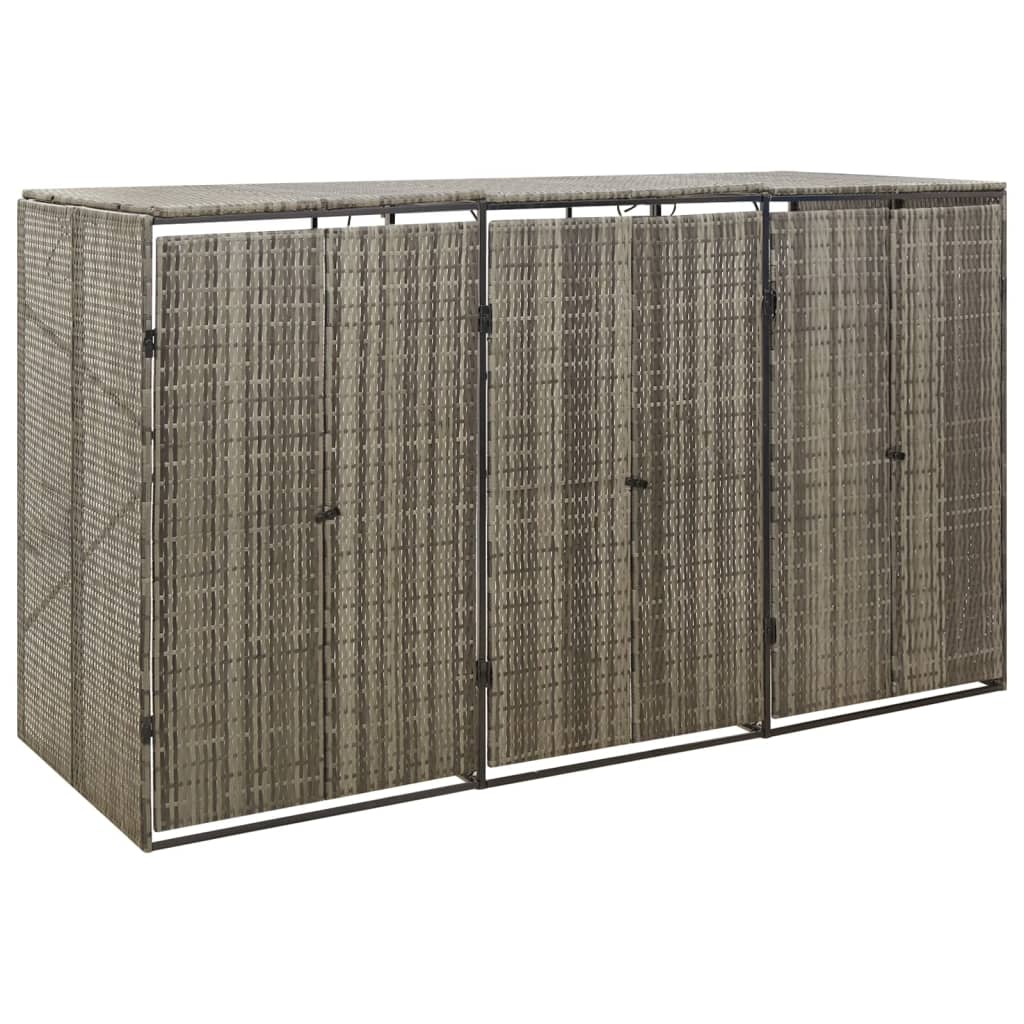 vidaXL Cobertizo 3 contenedores de basura ratán PE 207x80x117 cm Color Gris,  Negro, y mas