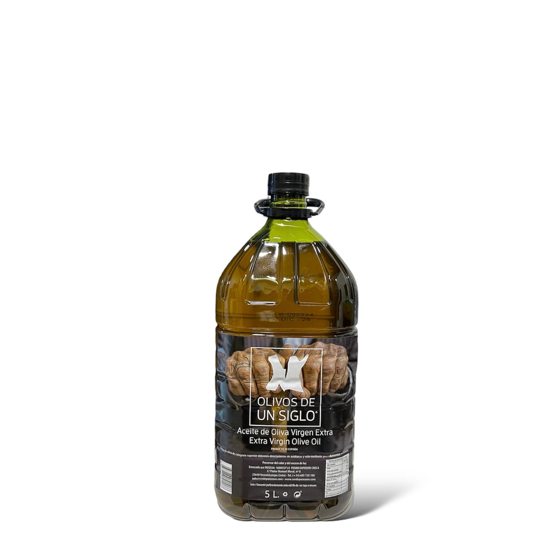 OLIVOS DE UN SIGLO ACEITE DE OLIVA VIRGEN EXTRA PREMIUM 5L - AOVE JAÉN PICUAL COSECHA TEMPRANA GARRAFA