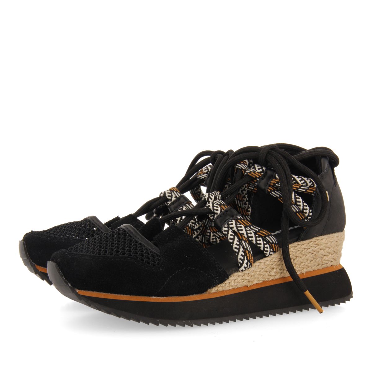Gioseppo Zapatilla Abiertos Negros Espadrille Cuña Mujer