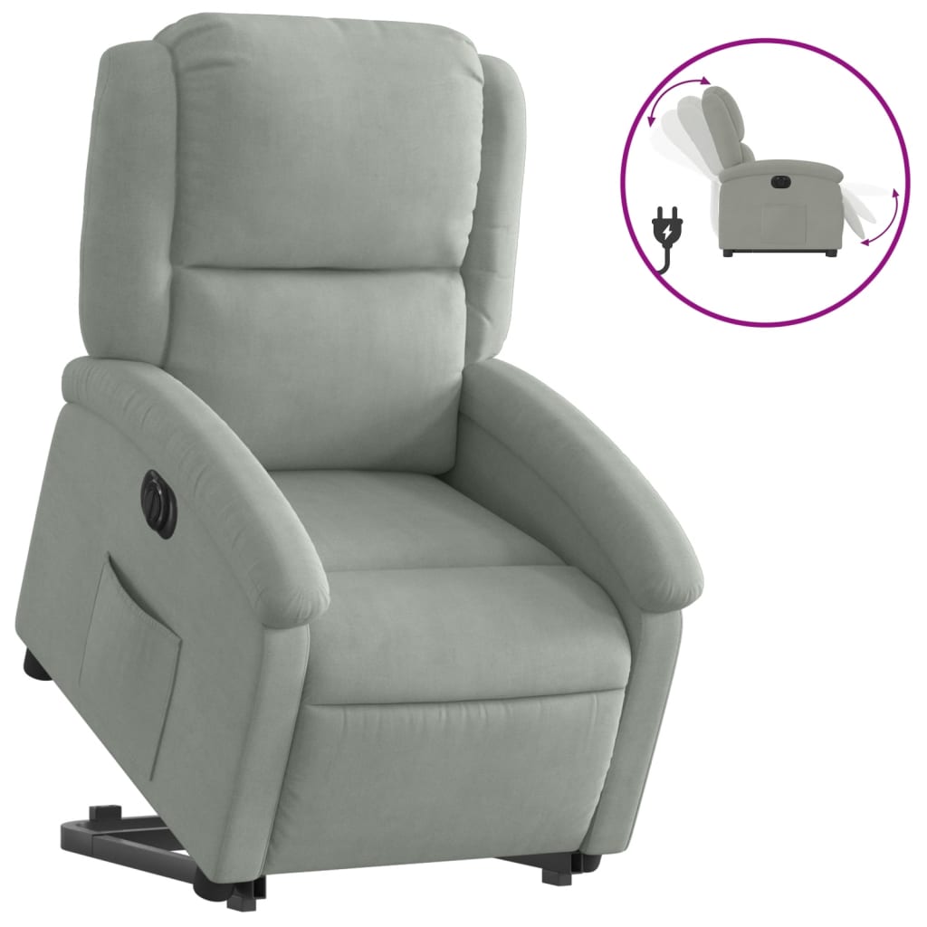 Vidaxl Sillón Eléctrico Reclinable y Elevable de Terciopelo en Gris Claro