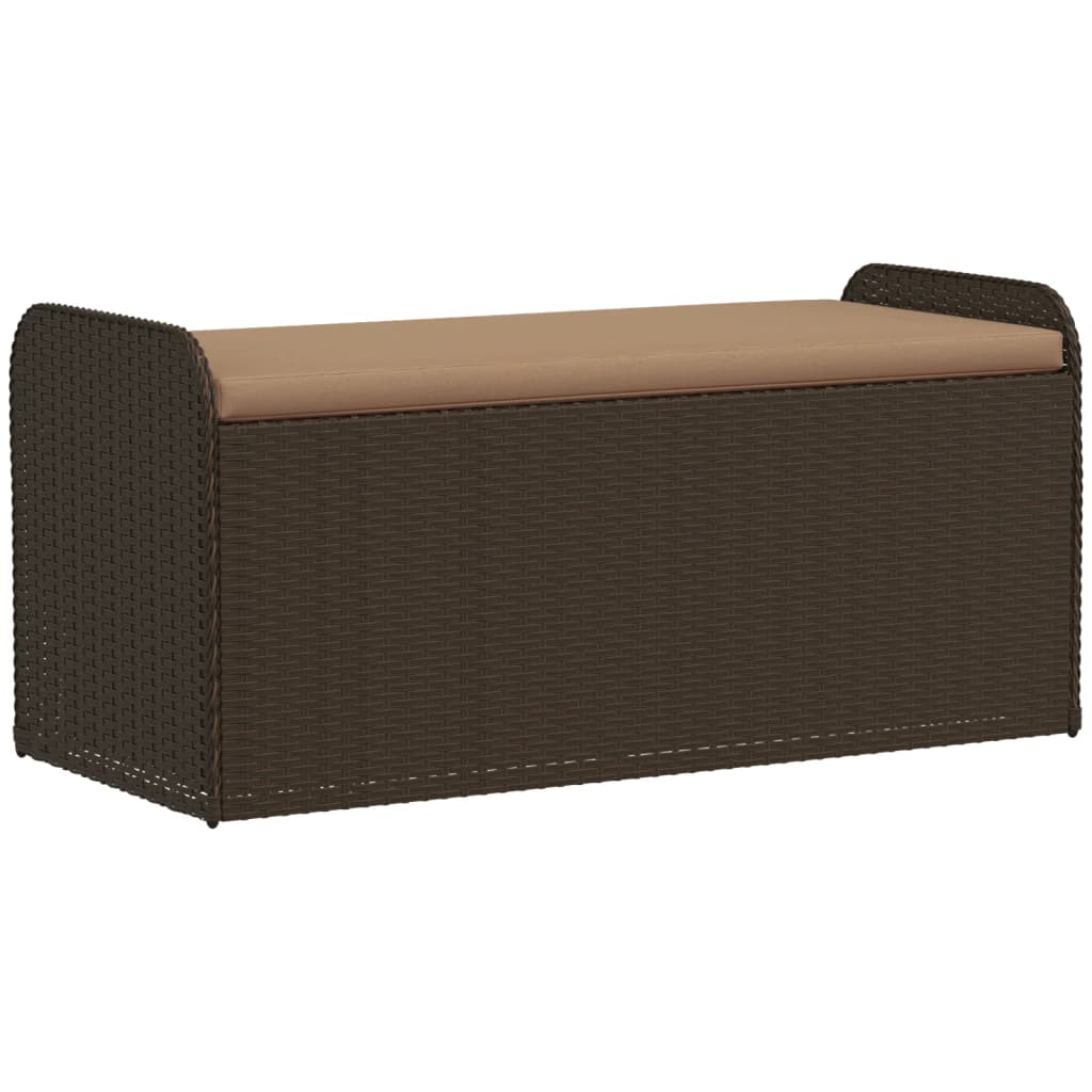 vidaXL Banco de almacenaje y cojín ratán sintético 115x51x52 cm en color Marrón/Negro/Gris | acolchados duraderos para sofás de jardín terraza exterior