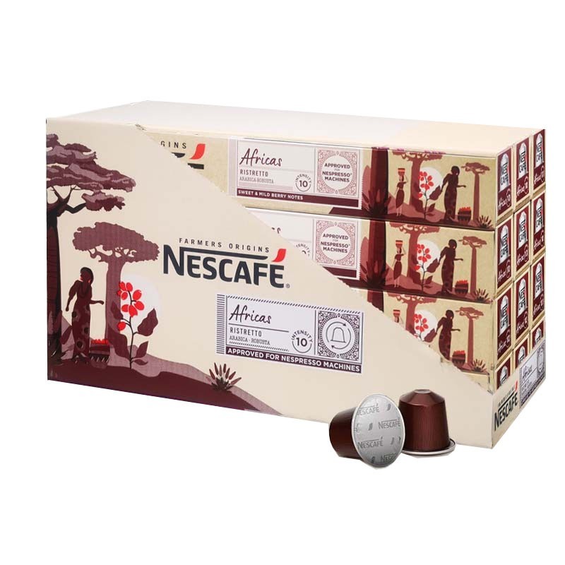 Nestlé - Africas Ristretto Nescafé. 120 cápsulas de Aluminio (12 tubos de 10 cafés)  Formato ahorro 7630477879781