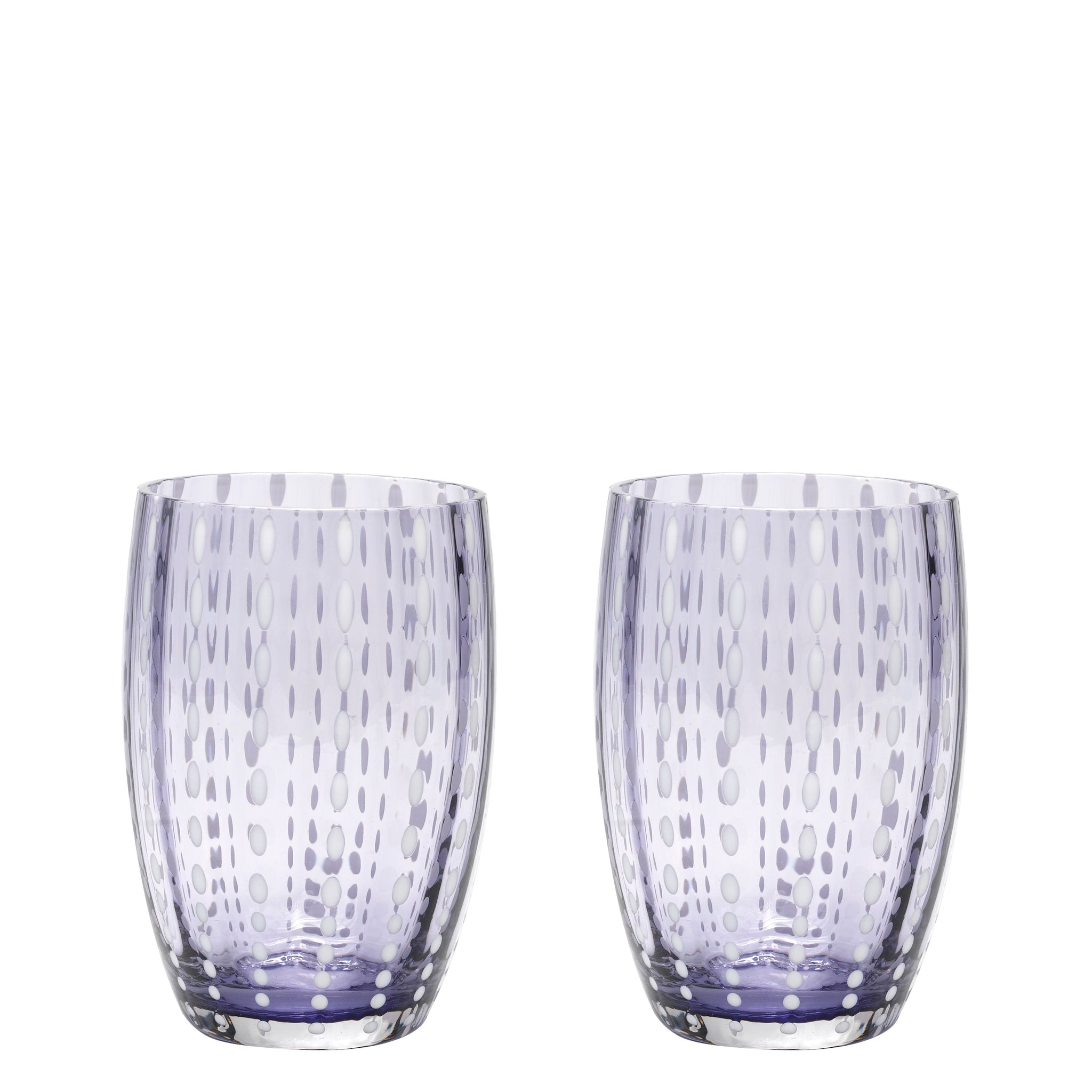 Vaso Zafferano Perle Lavanda - Vidrio Soplado Coloreado, 32 cl, Hecho a Mano - Juego de 2 Vasos Artesanos para Agua o Cócteles