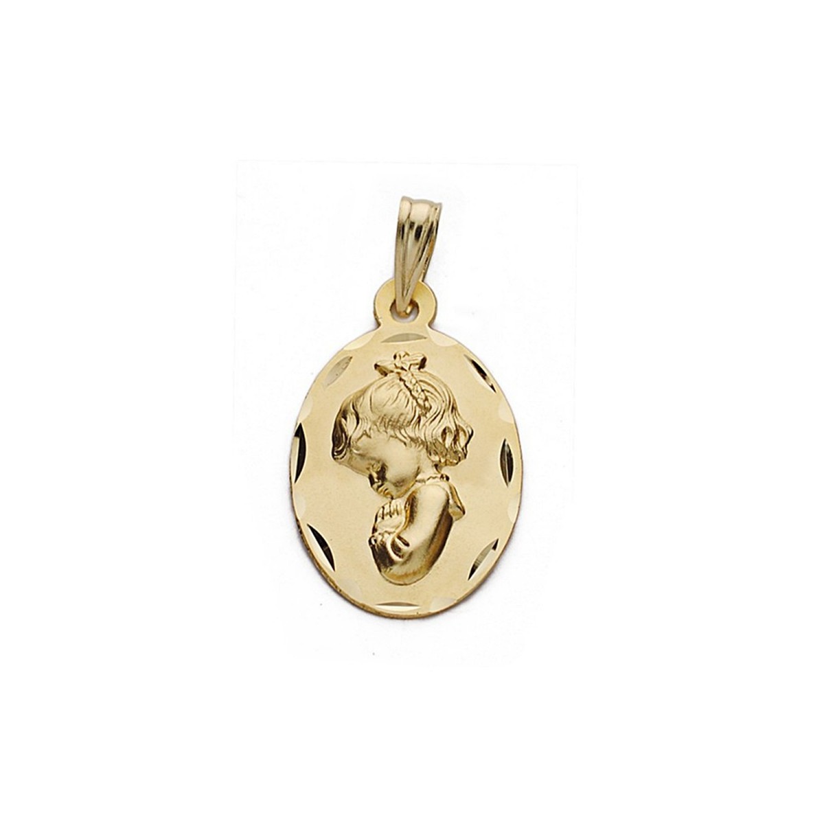 Medalla oro 18k Virgen Niña 22mm. ovalada cerco tallado