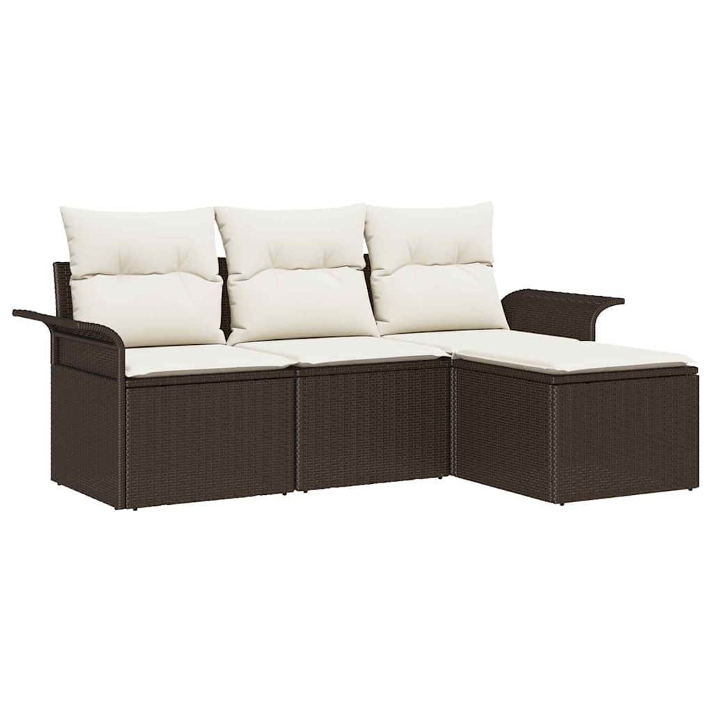 vidaXL Juego de Sofá con cojín 4 pcs Marrón y crema ratán sintético