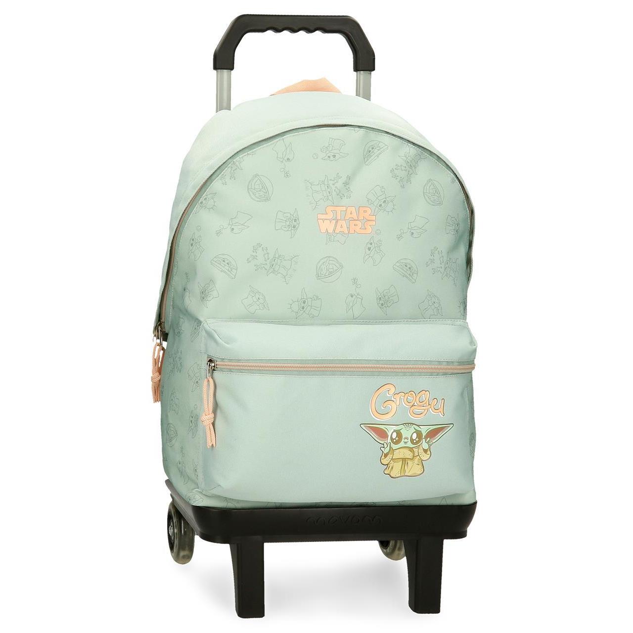 Mochila escolar con carro Star wars Grogu menta
