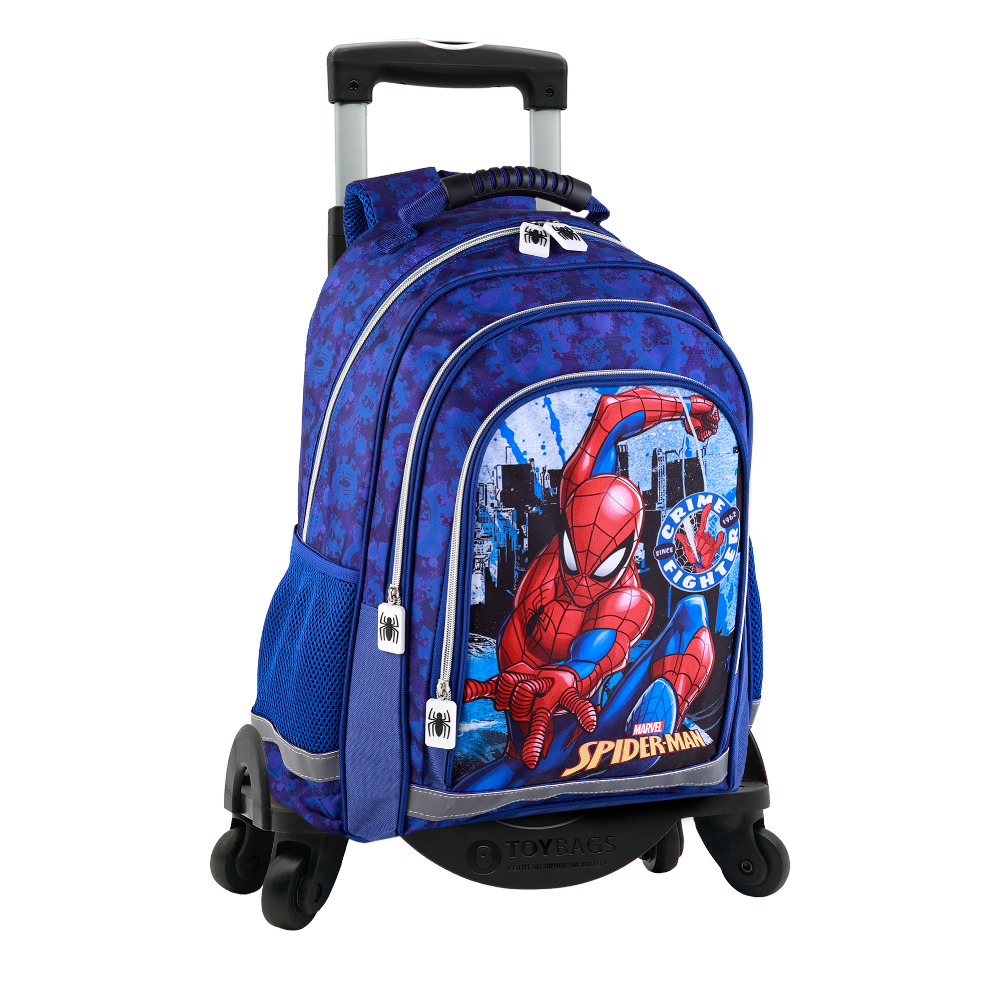DAM Spiderman mochila primaria doble compartimento + carro con protección lateral y stoper frontal, 4 ruedas multidireccionales. 35,5x21x54 Cm. Color: Azul