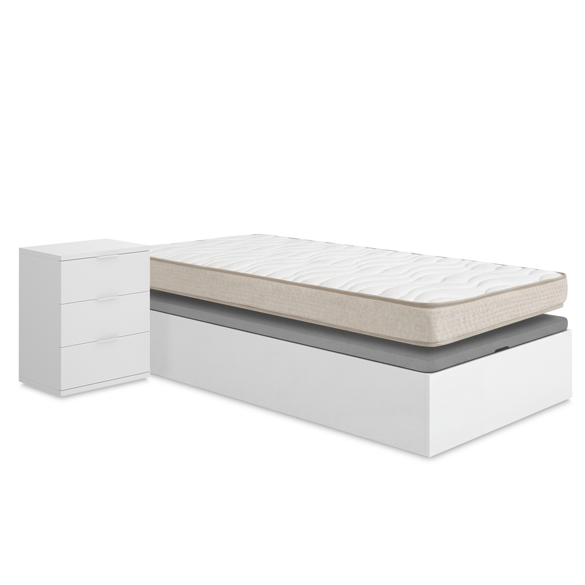 Pack ahorro juvenil Canapé Nest con Colchón viscoelástico Nova 90 x 190 cm y Mesita de noche Rio| Montaje Incluido (Solo canapé)