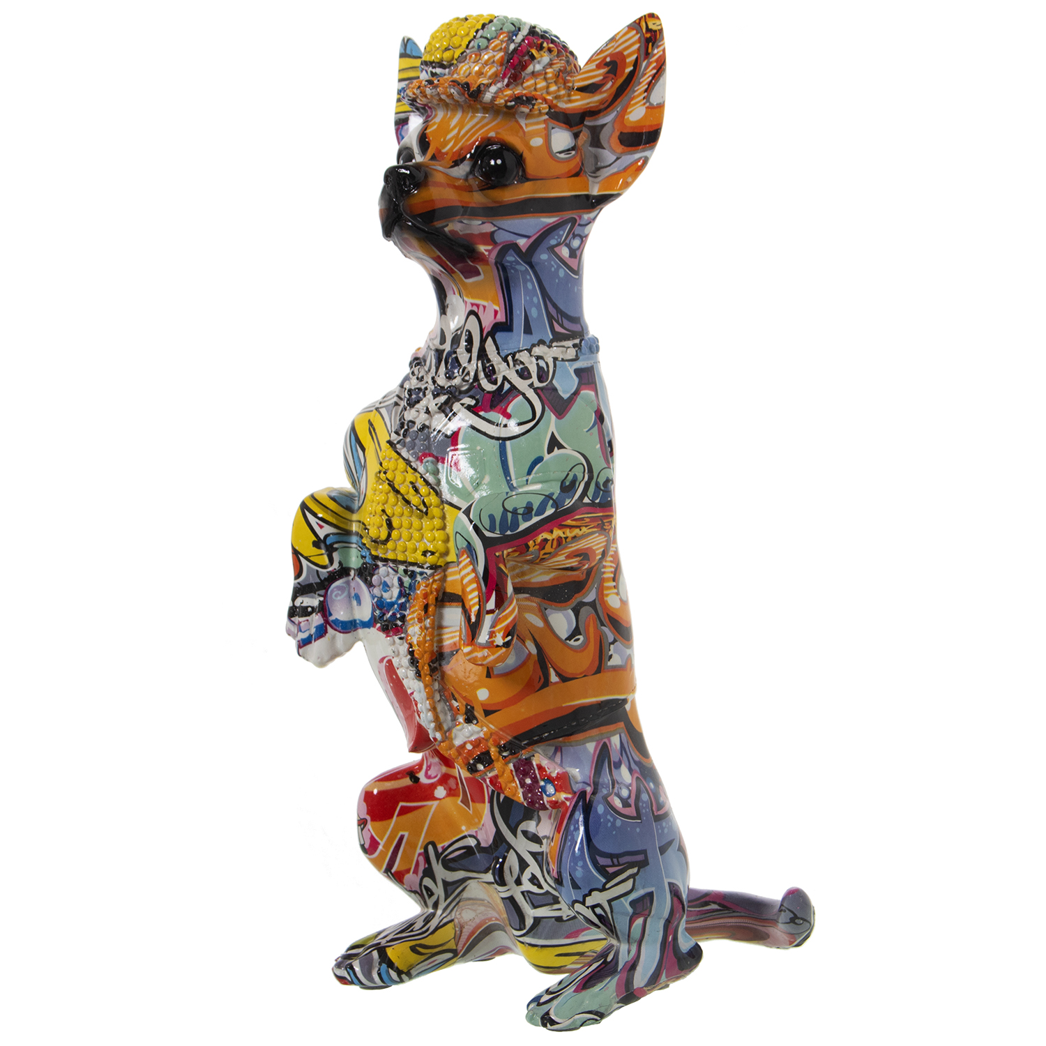 Figura perro resina grafiti multicolor 14x11x30cm
