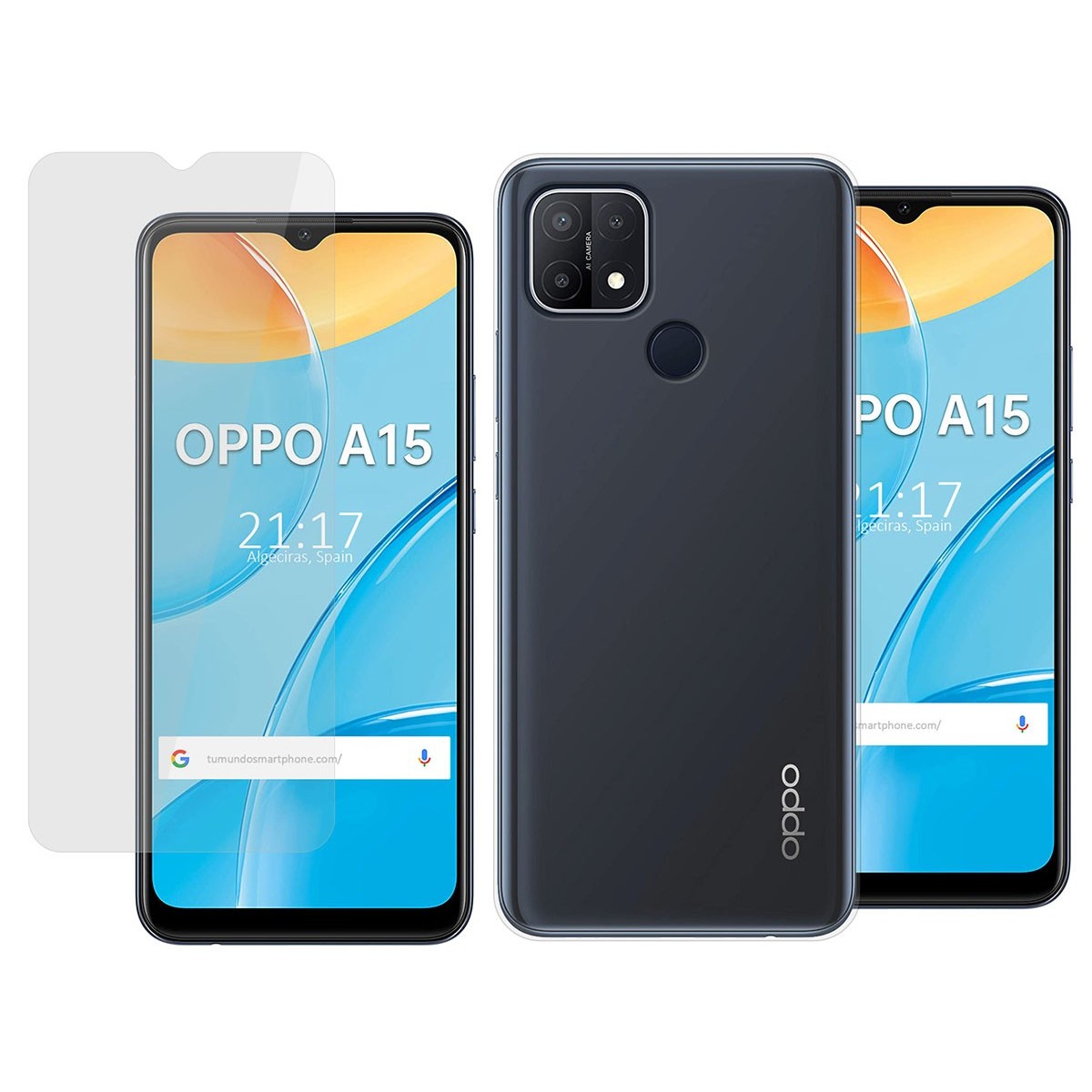 Tumundosmartphone Pack 2 En 1 Funda Gel Transparente + Protector Cristal Templado para Oppo A15