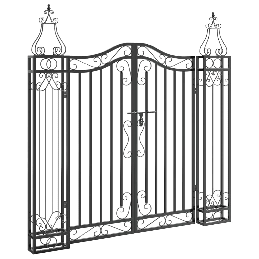 vidaXL Puerta de Jardín Entrada para Patio Hierro Forjado Negro Dimensiones 121 x 8 x 100 cm,  121 x 8 x 120 cm,  121 x 8 x 150 cm y mas