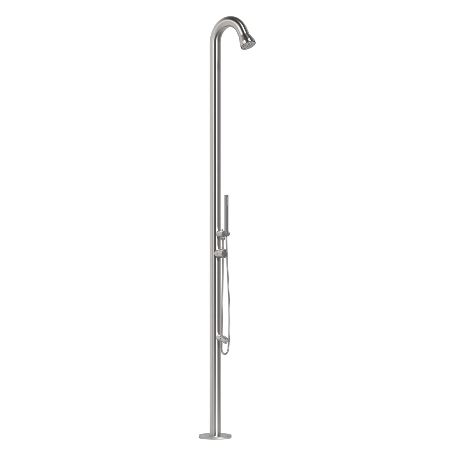 SINED Doccia exterior de agua caliente y fría en acero inoxidable AISI 316L color inox satinado con sofión y deviatore manual altura 229 cm y diámetro 6 cm modelo DOCCIA BOSA INOX